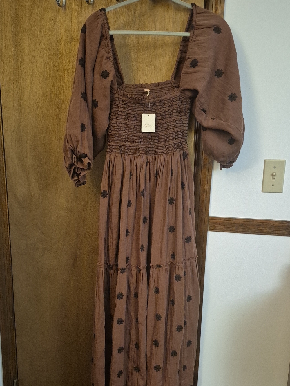 free people Women’s Brown Floral Smocked Maxi Dress